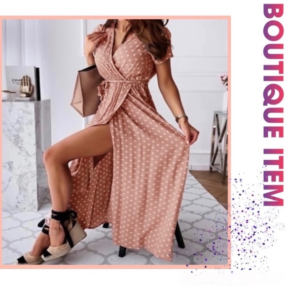 LOVELY PINK POLKA DOT FAUX WRAP DRESS, SIZE MEDIUM! - Picture 2 of 10